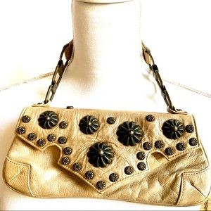 ROCK DE GOTH METALLIC LEATHER STUDDED HANDLED BAG
